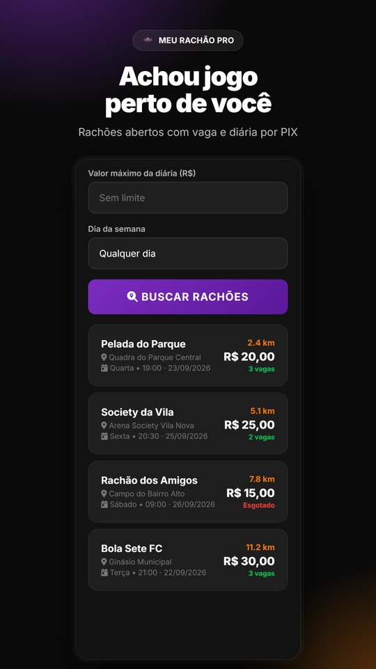 Busca de rachões próximos com vaga e valor da diária